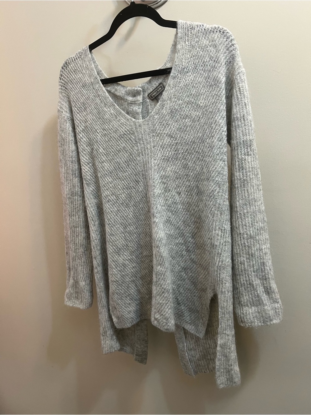 Point Sur Alpaca wool Cozy V-Neck Women's button back Sweater in Light Gray XS